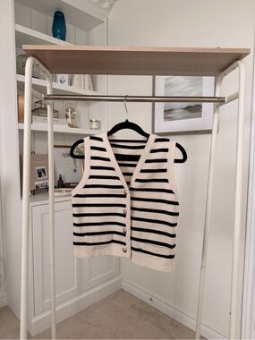 Striped Knit Button-Front Vest - Cream & Black